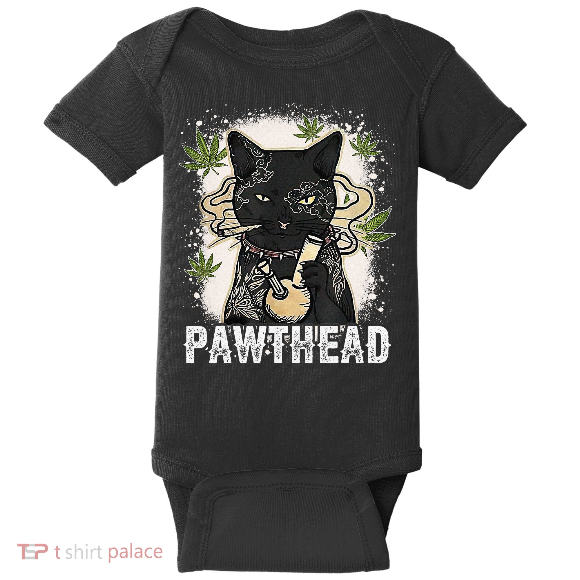 Funny Pawthead Weed Cat Smoking High Cannabis Cat 420 Stoner Baby Bodysuit