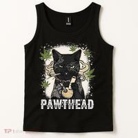 Funny Pawthead Weed Cat Smoking High Cannabis Cat 420 Stoner Tank Top thumb 2