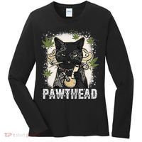 Funny Pawthead Weed Cat Smoking High Cannabis Cat 420 Stoner Women's Long Sleeve Shirt thumb 0