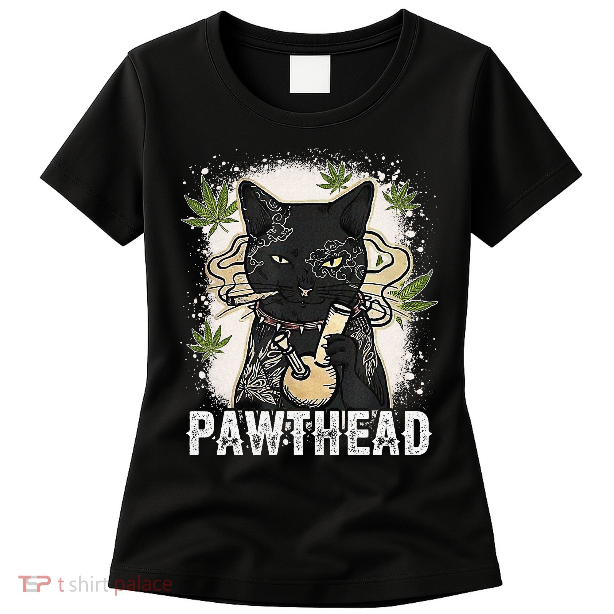 Funny Pawthead Weed Cat Smoking High Cannabis Cat 420 Stoner Women's T-Shirt