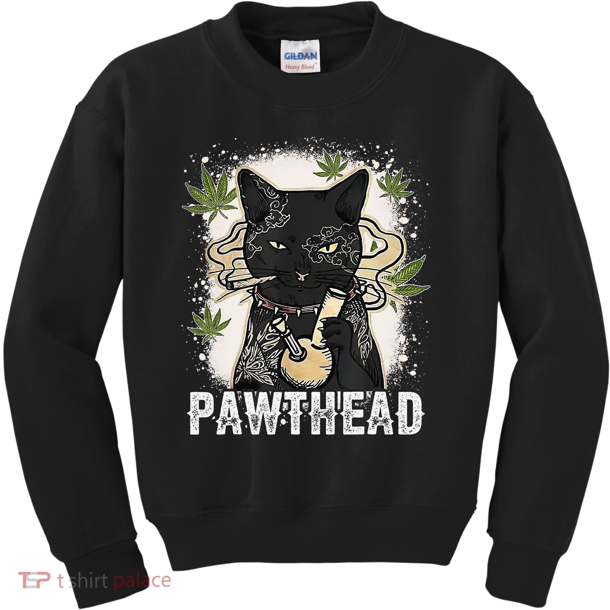 Funny Pawthead Weed Cat Smoking High Cannabis Cat 420 Stoner Kids Sweatshirt