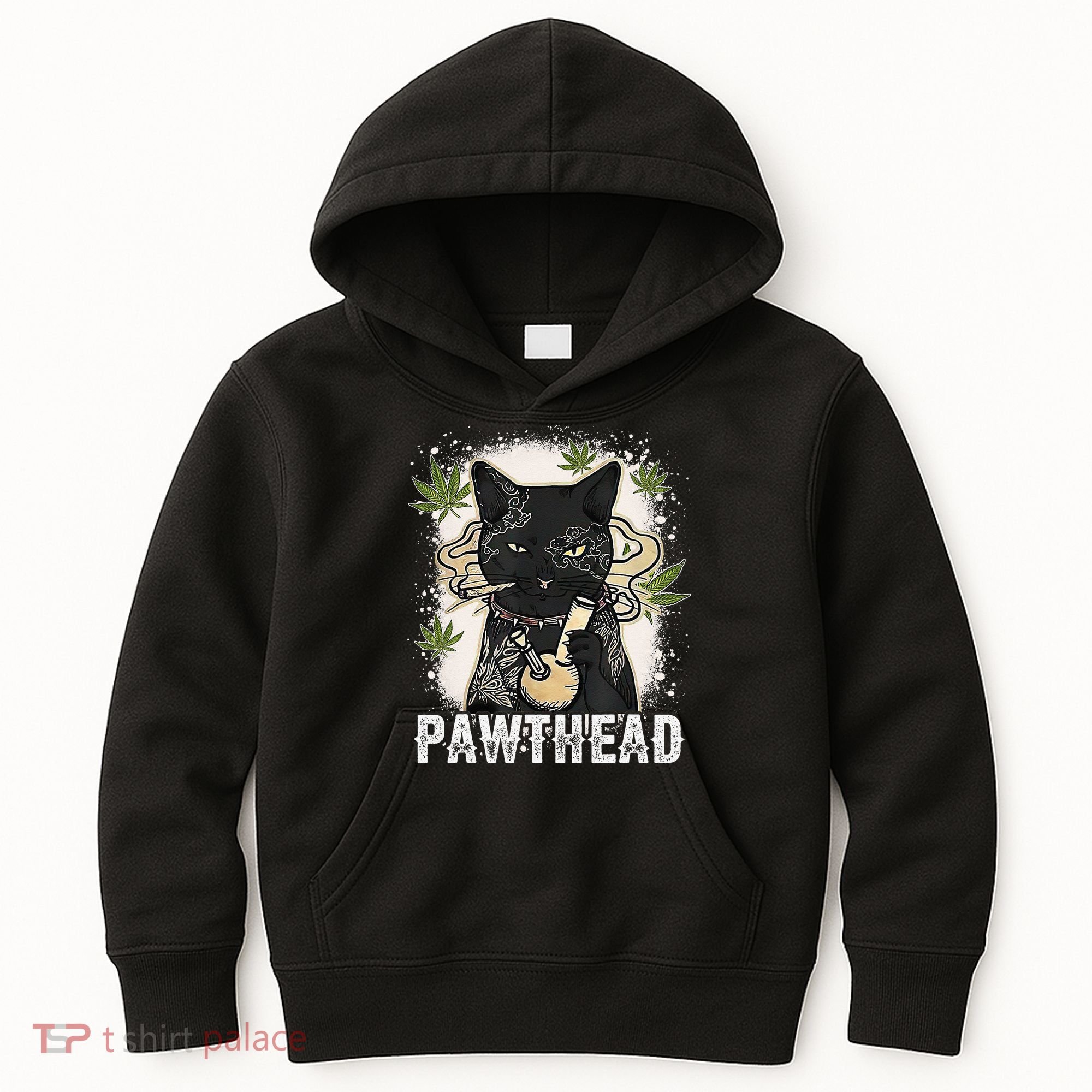 Funny Pawthead Weed Cat Smoking High Cannabis Cat 420 Stoner Kids Hoodie