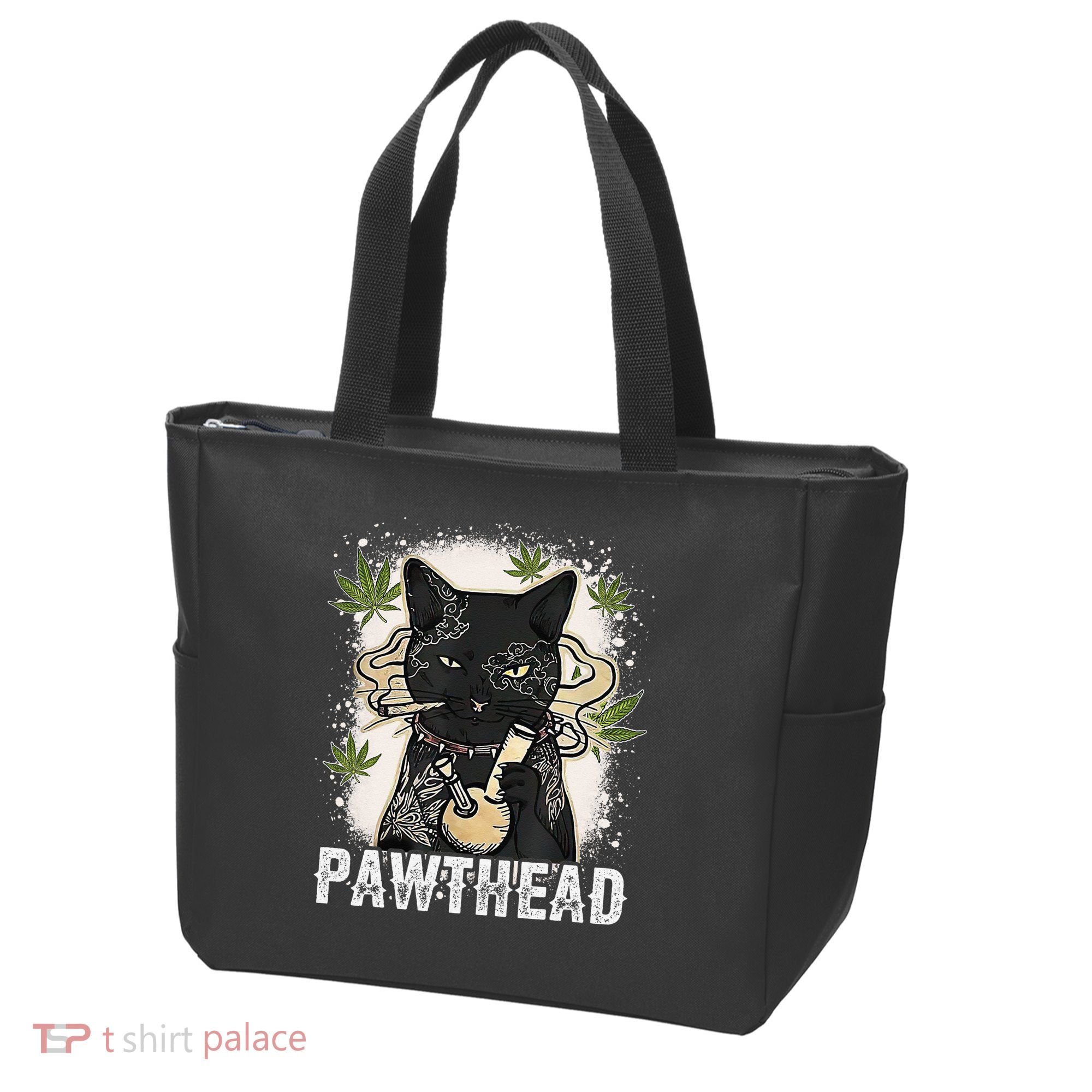 Funny Pawthead Weed Cat Smoking High Cannabis Cat 420 Stoner Tote Bag