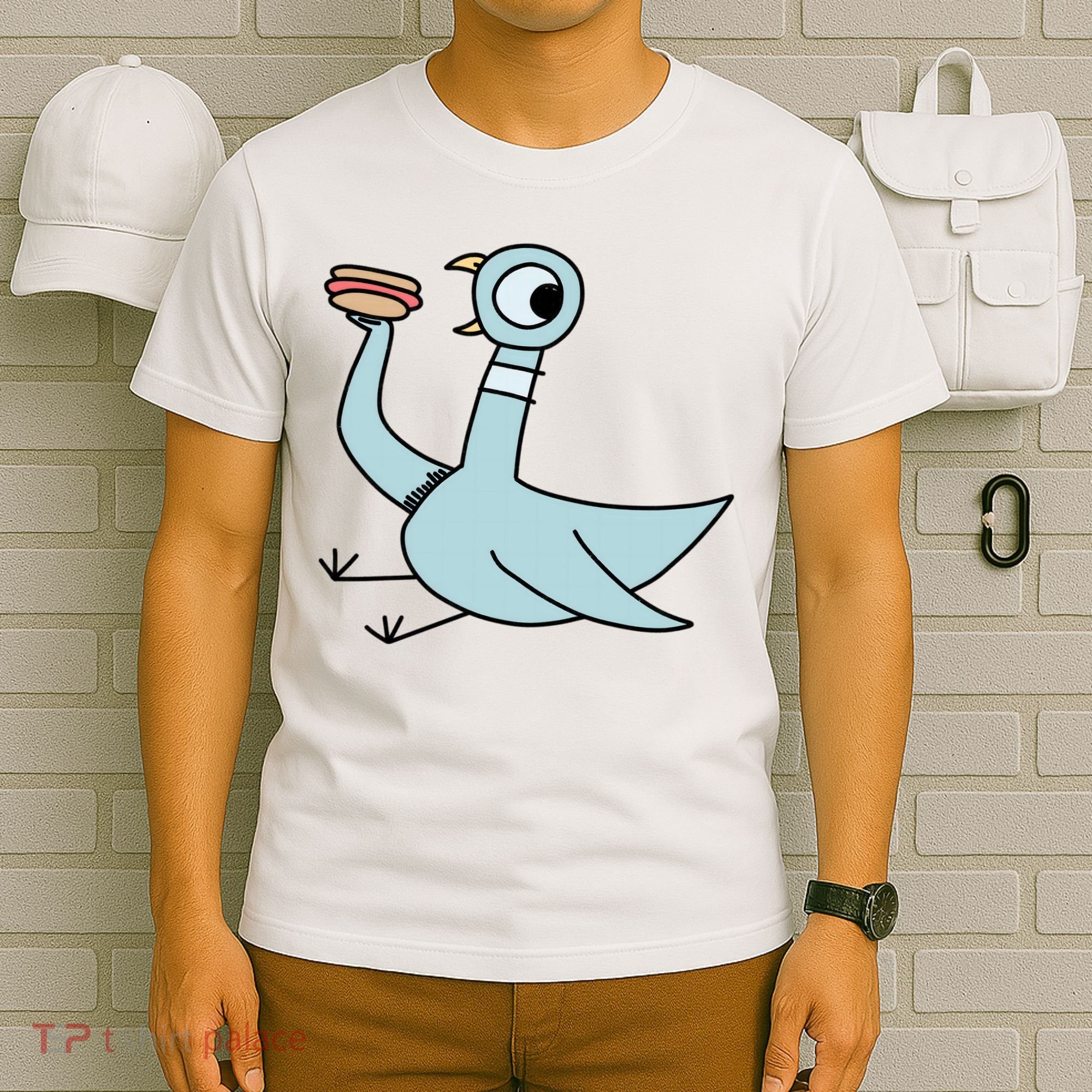Funny Pigeon With A Hotdog Fan Art T-Shirt