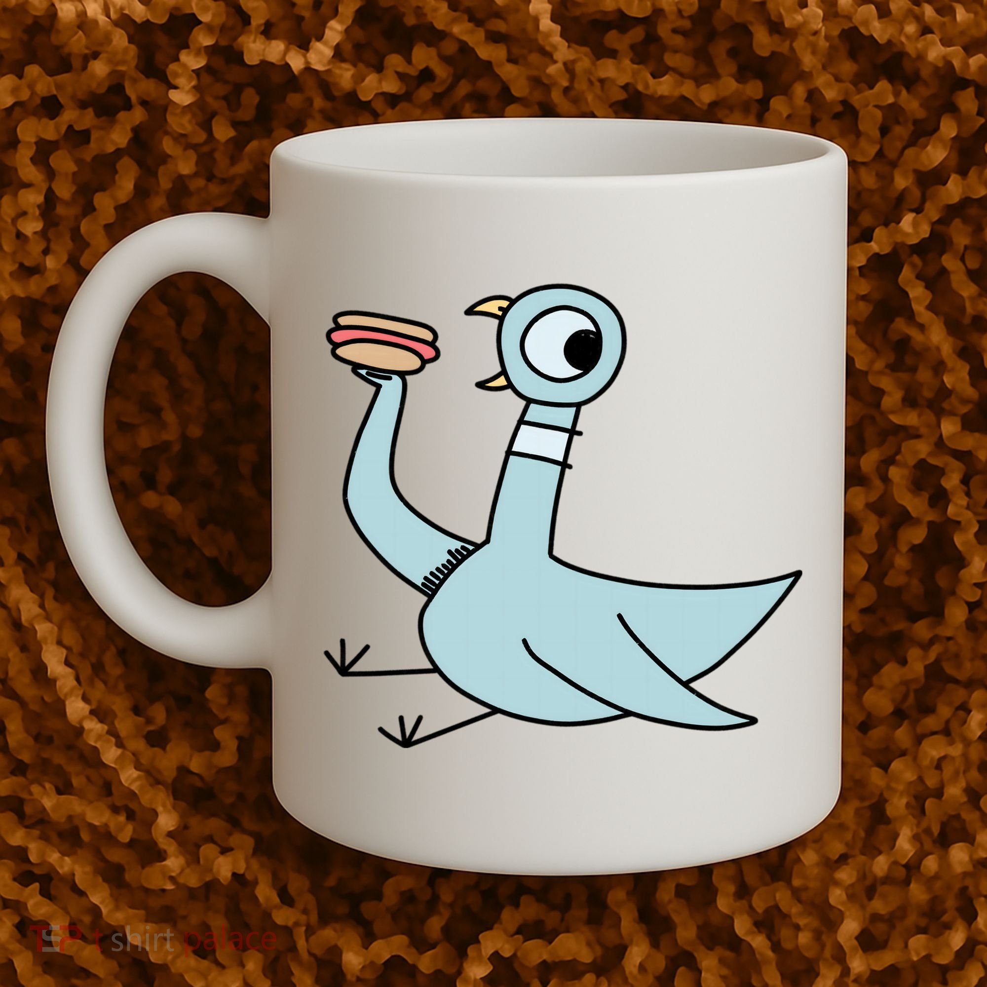 Funny Pigeon With A Hotdog Fan Art Coffee Mug