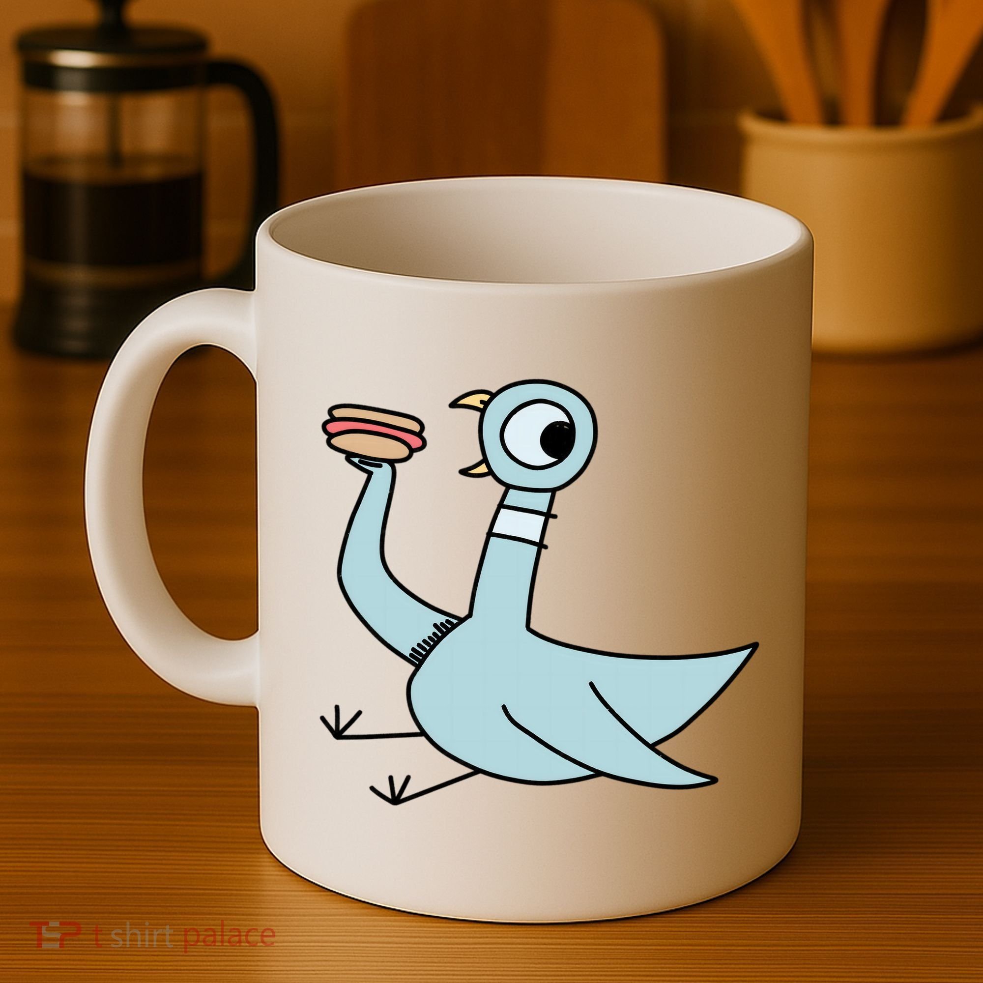 Funny Pigeon With A Hotdog Fan Art Coffee Mug