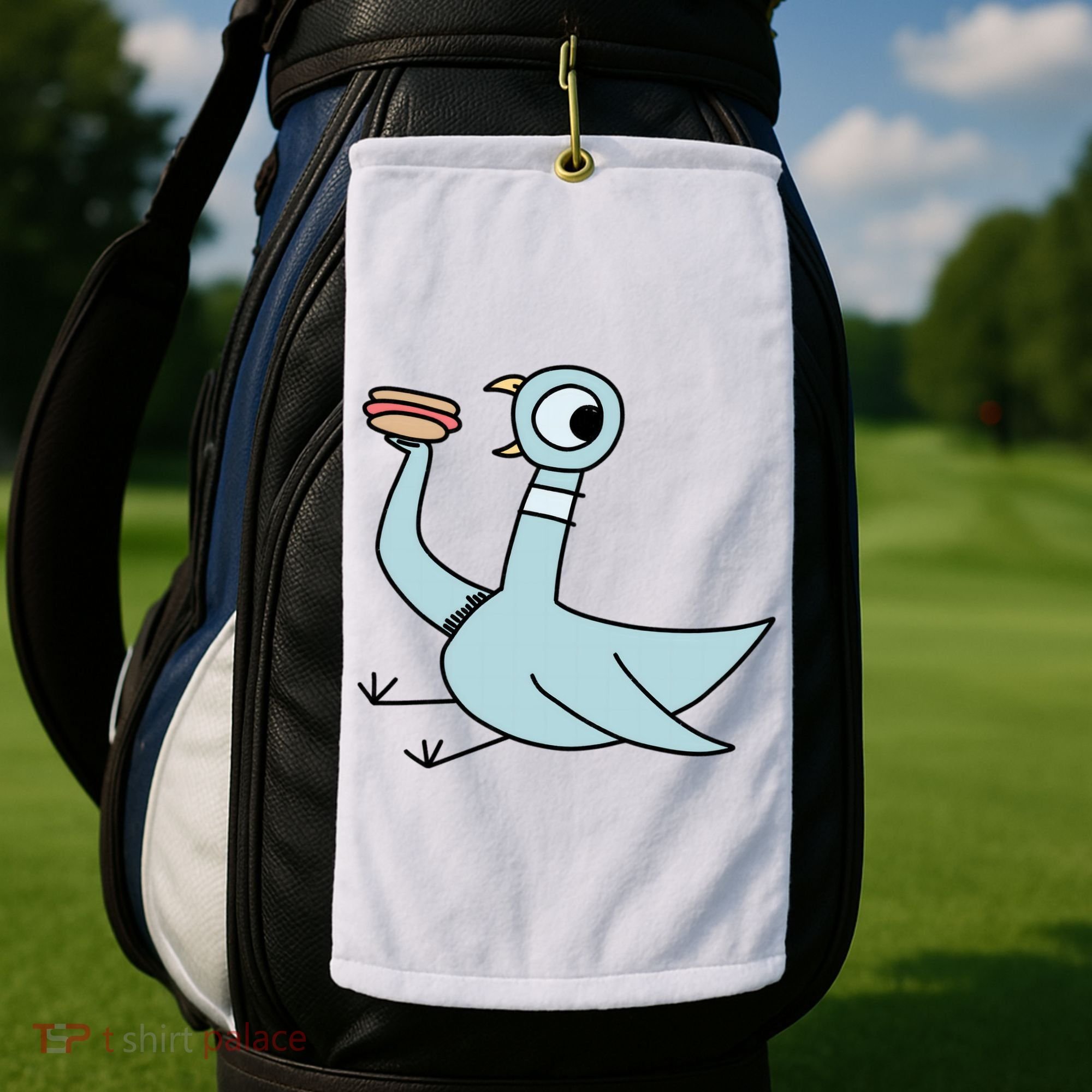 Funny Pigeon With A Hotdog Fan Art Golf Towel