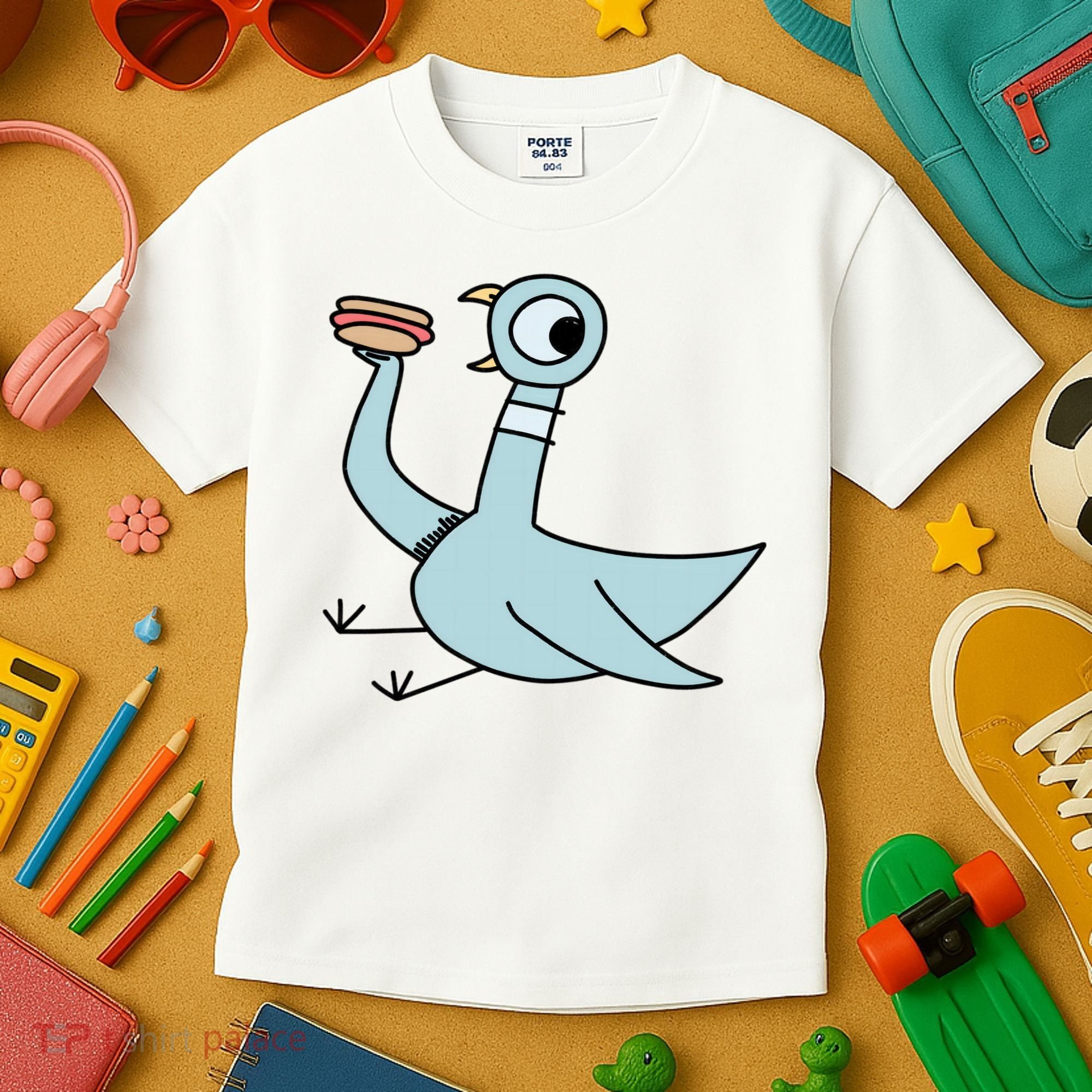 Funny Pigeon With A Hotdog Fan Art Kids T-Shirt