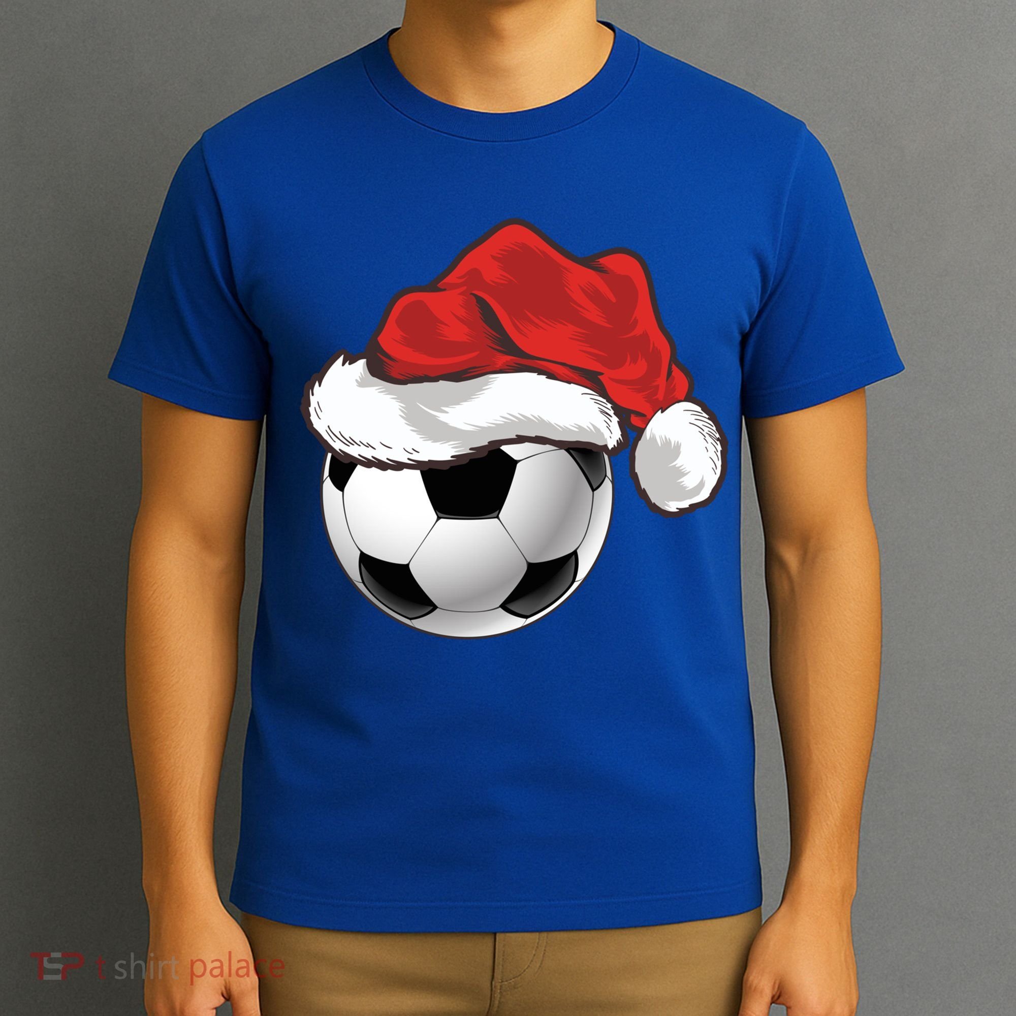 Football Player Xmas Gift Santa Hat Soccer Ball Christmas Gift T-Shirt