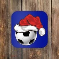 Football Player Xmas Gift Santa Hat Soccer Ball Christmas Gift Coaster thumb 0