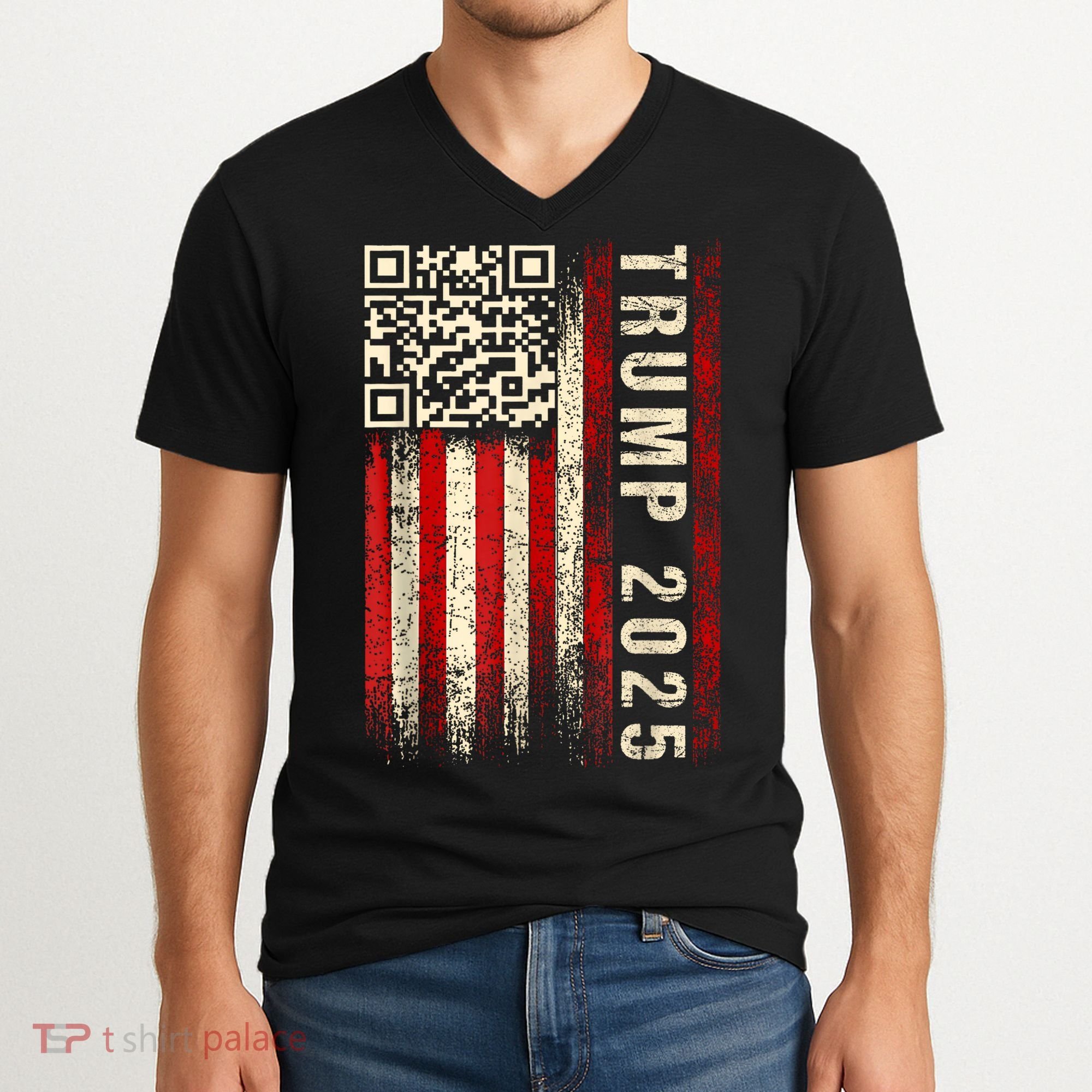 Funny Qr Donald Trump Dancing 47/45 Code Video V-Neck T-Shirt