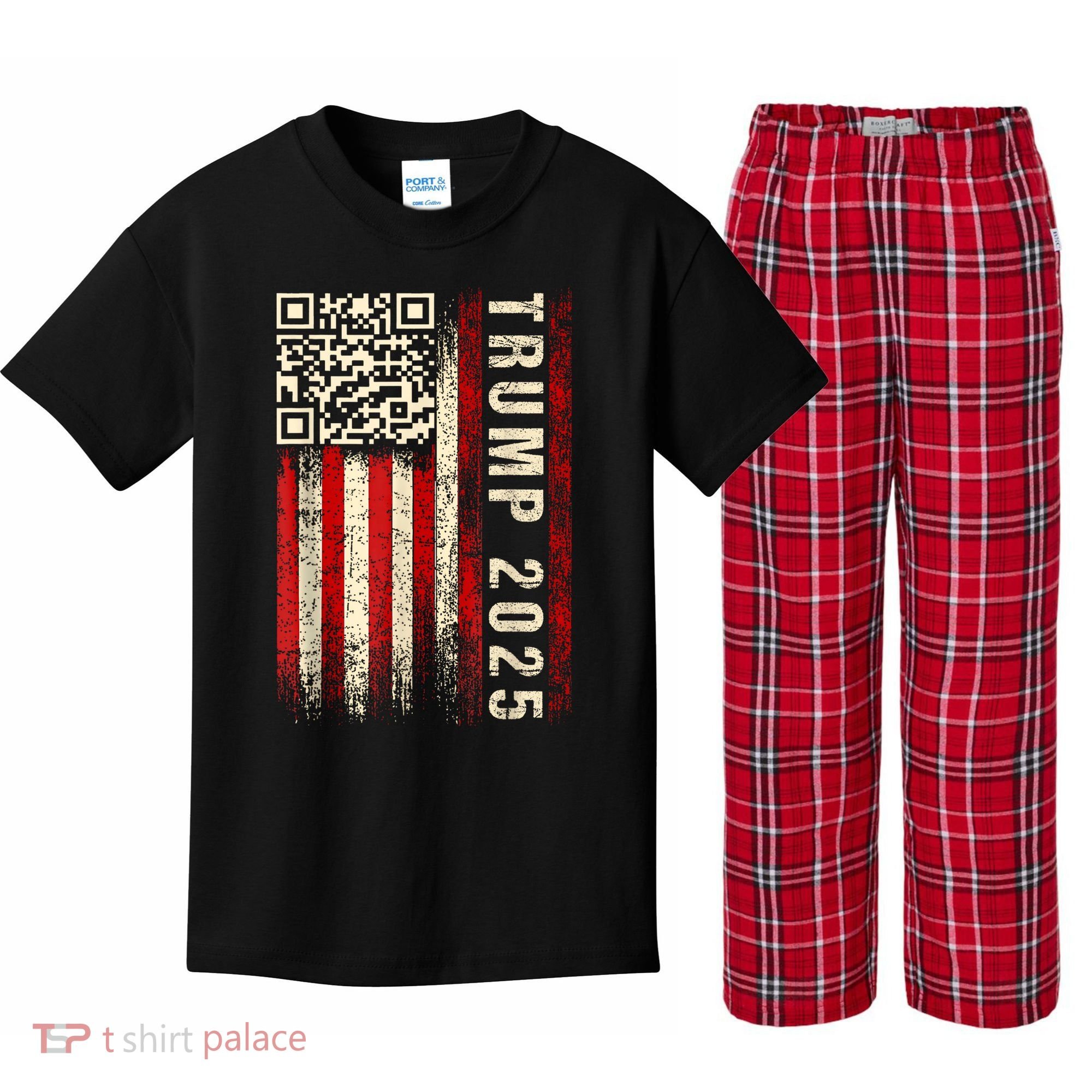 Funny Qr Donald Trump Dancing 47/45 Code Video Kids Plaid Pajama Set