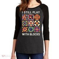 Funny Quilting I Still Play With Blocks Quilt Women's Tri-Blend 3/4-Sleeve Raglan Shirt thumb 2