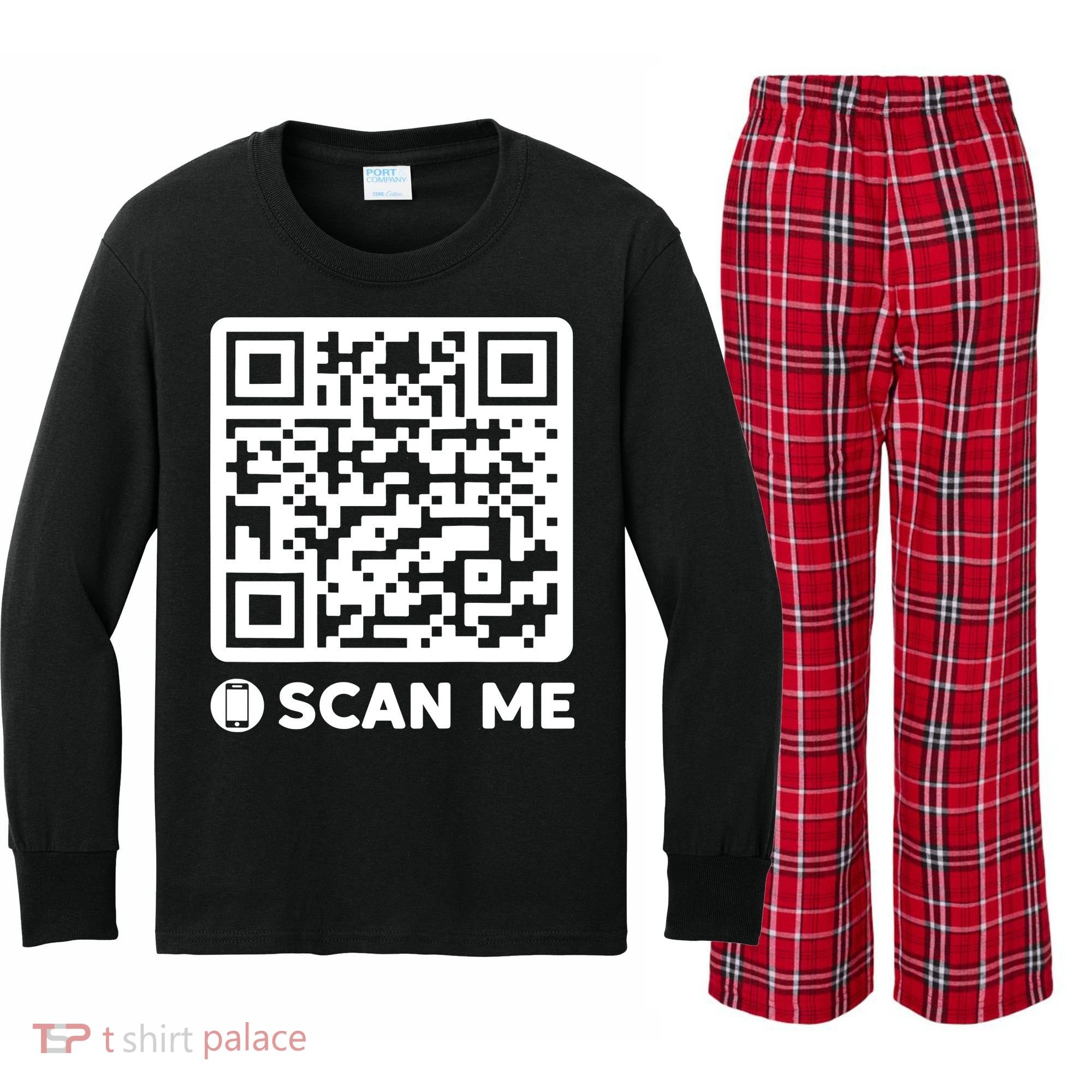 Funny Qr President Trump Dancing Code 45/47 Kids Long Sleeve Plaid Pajama Set