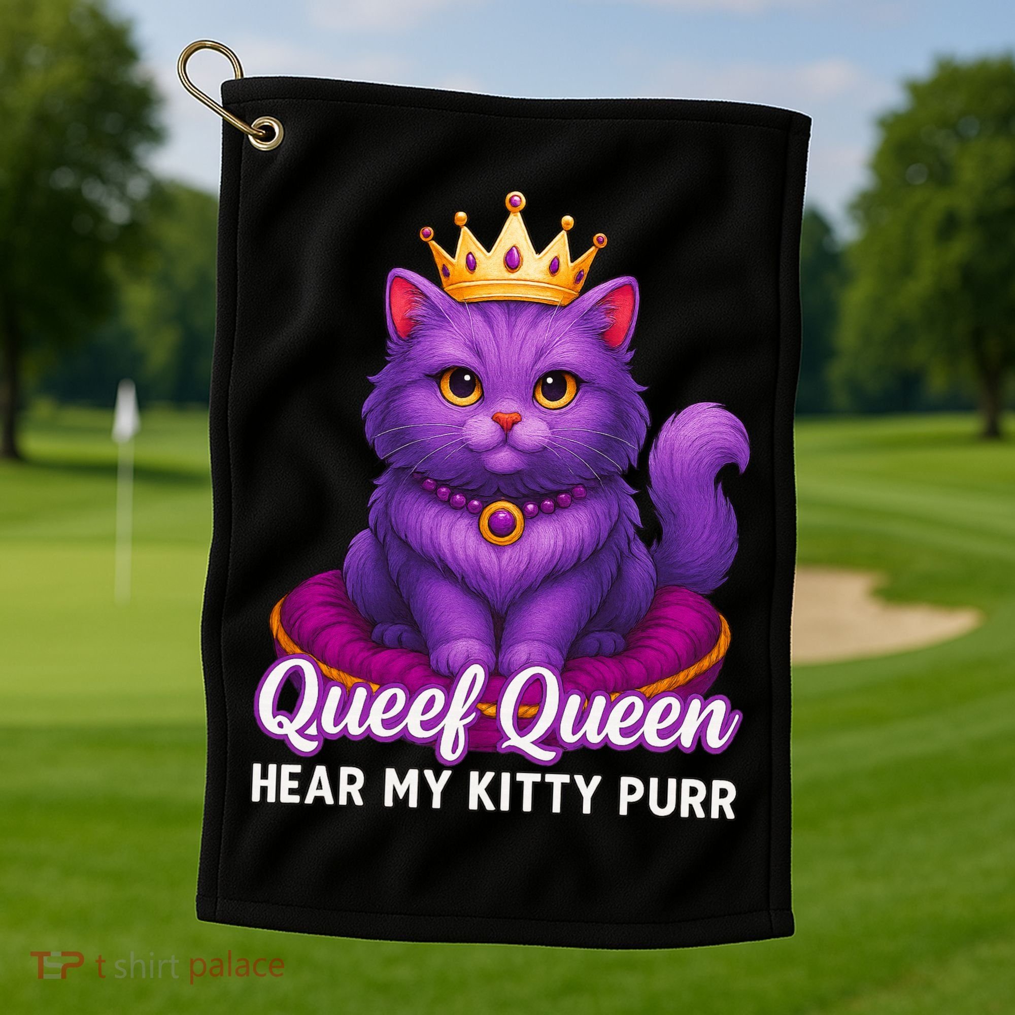 Funny Queef Queen Cat Hear My Kitty Purr Golf Towel