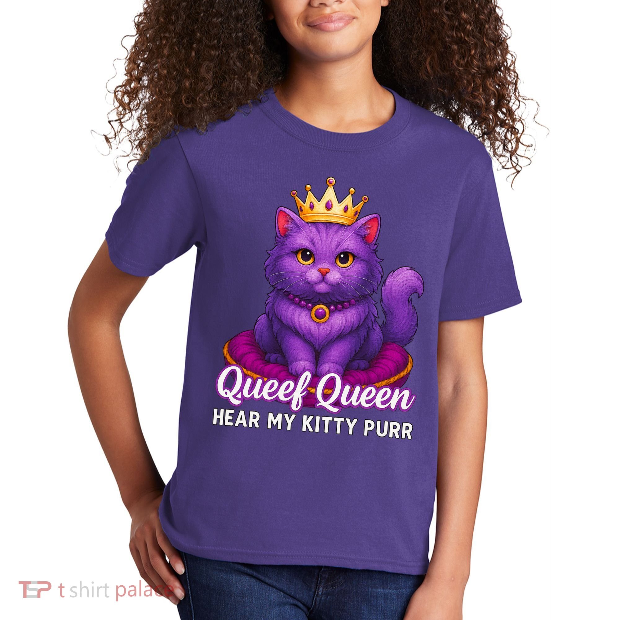 Funny Queef Queen Cat Hear My Kitty Purr Kids T-Shirt