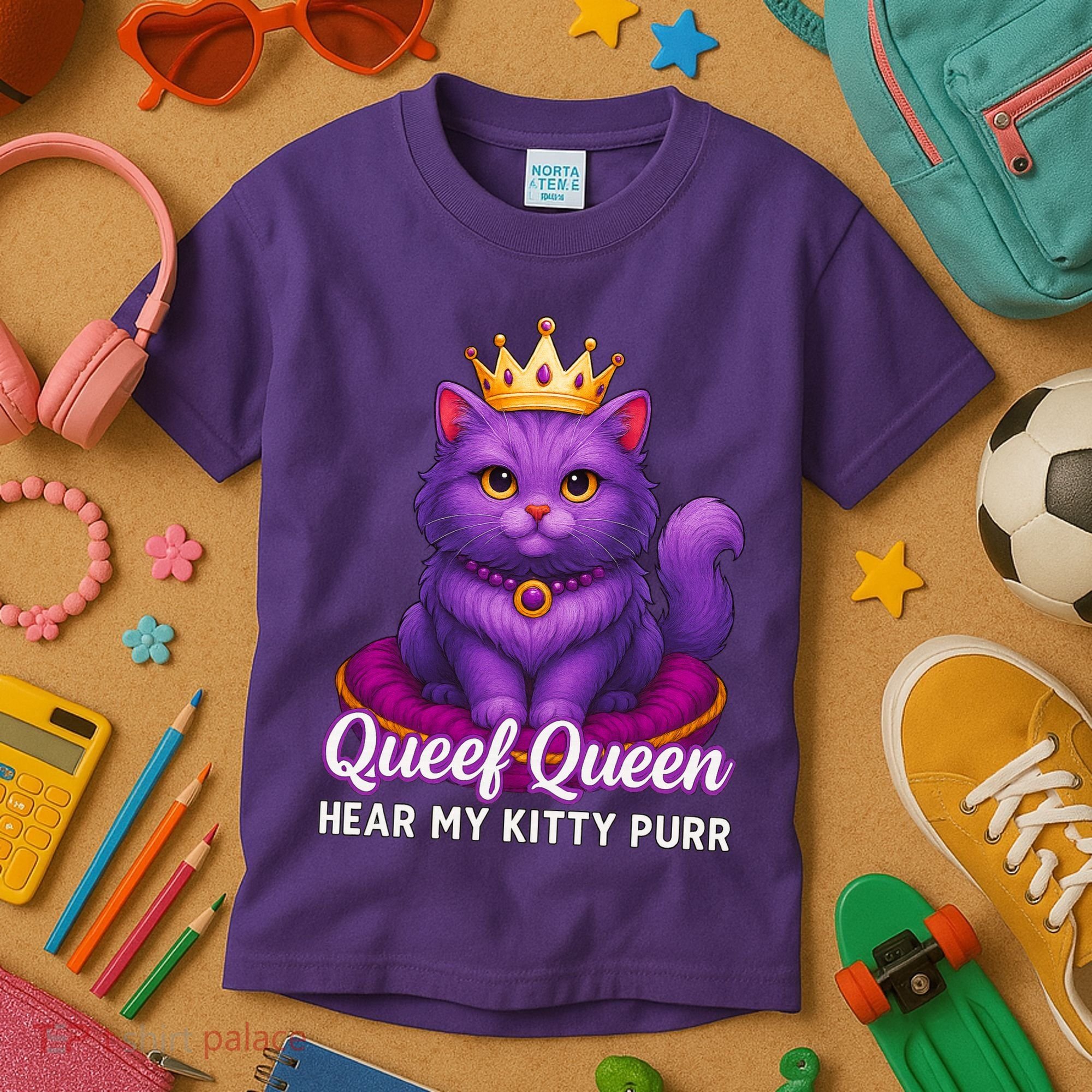 Funny Queef Queen Cat Hear My Kitty Purr Kids T-Shirt