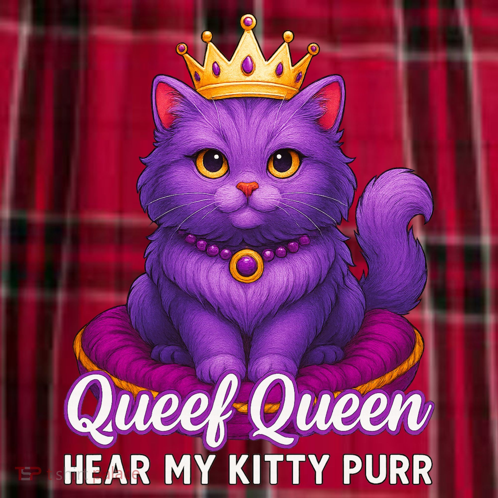Funny Queef Queen Cat Hear My Kitty Purr Women's Flannel Plaid Pajama Pants