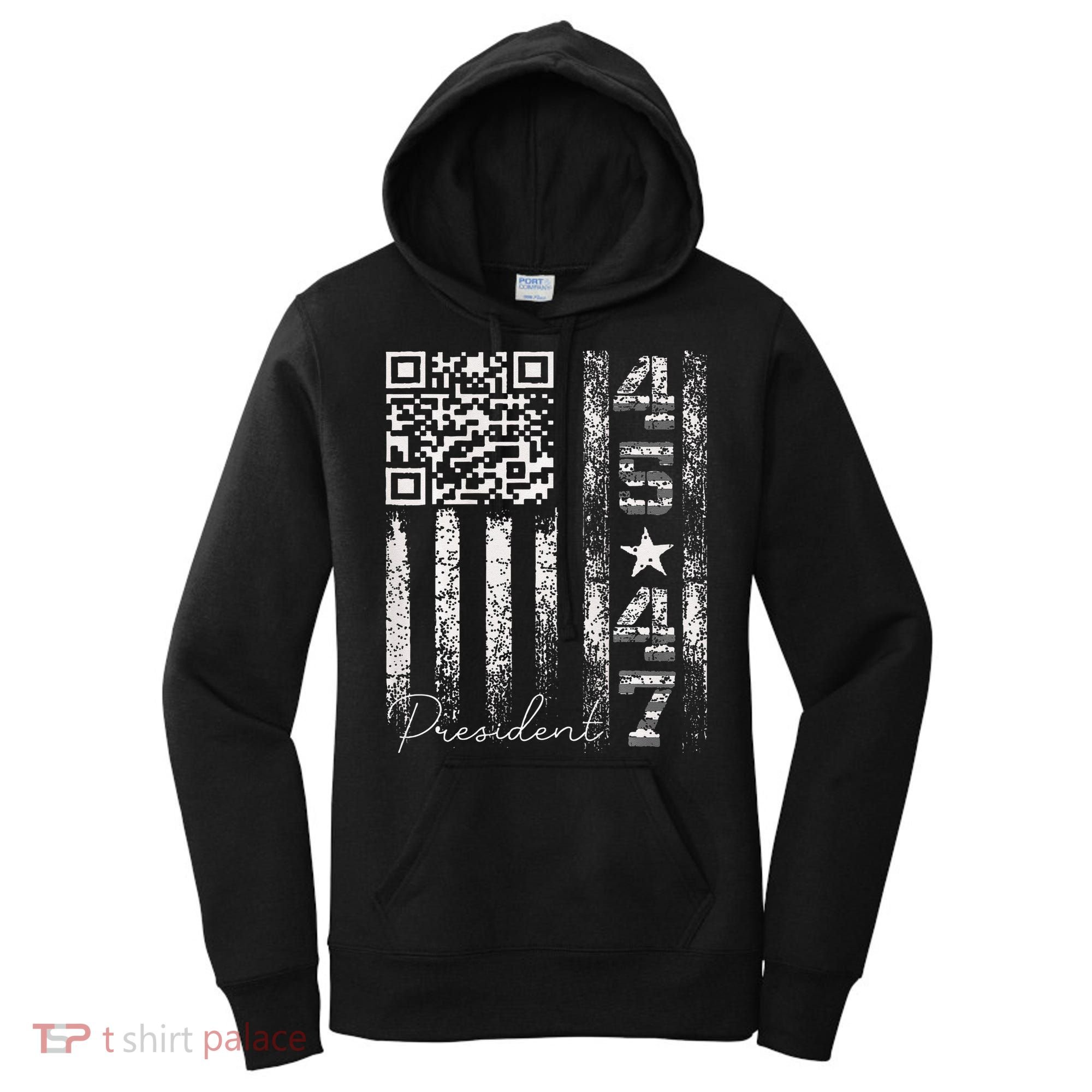 Funny Qr Scan Me President 4547 Trump Dancing Code Women's Hoodie