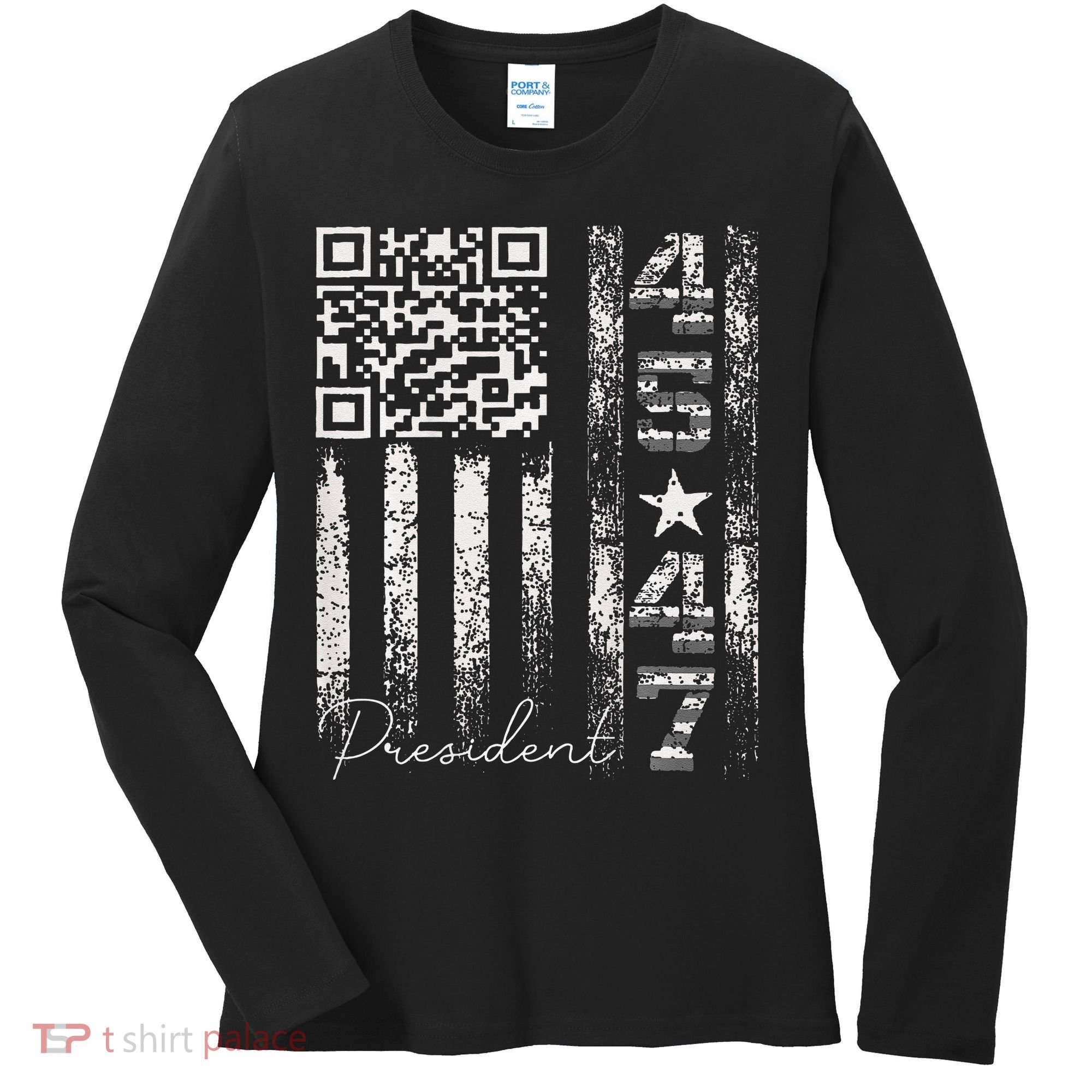 Funny Qr Scan Me President 4547 Trump Dancing Code Women's Long Sleeve Shirt