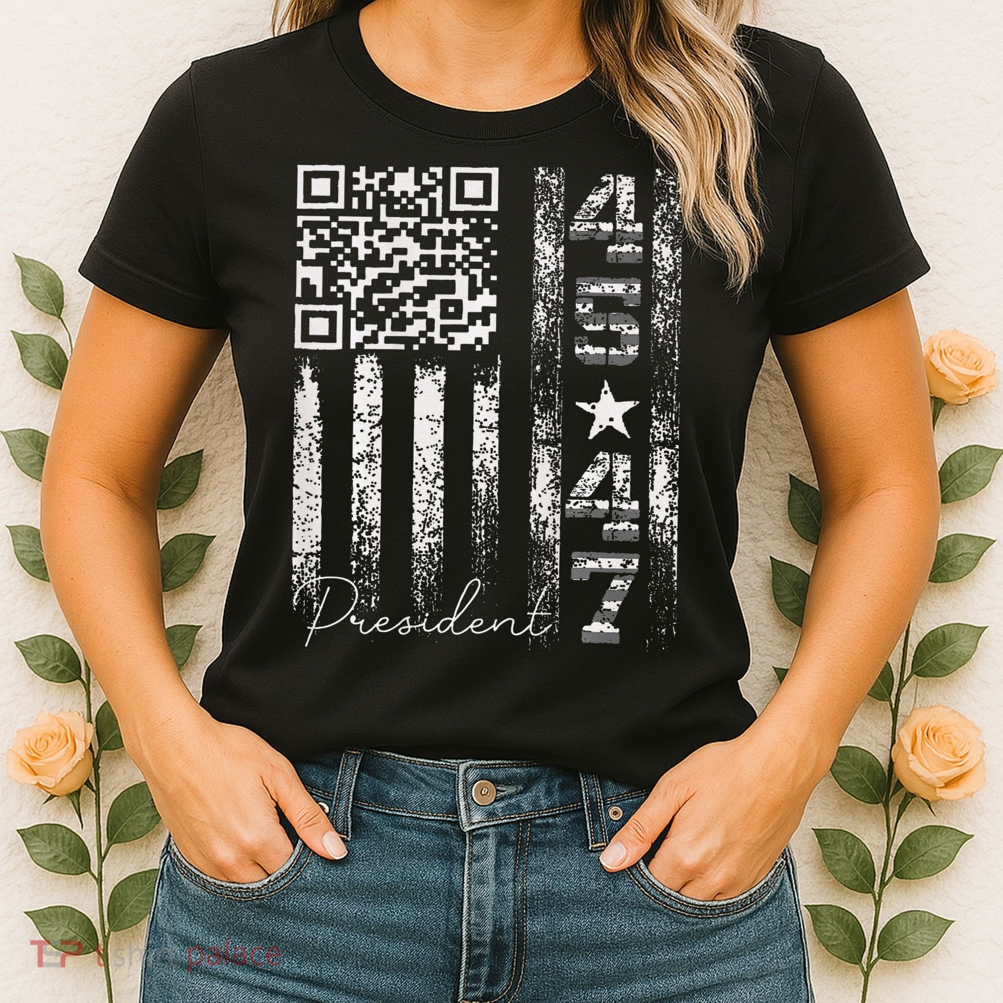 Funny Qr Scan Me President 4547 Trump Dancing Code Women's T-Shirt