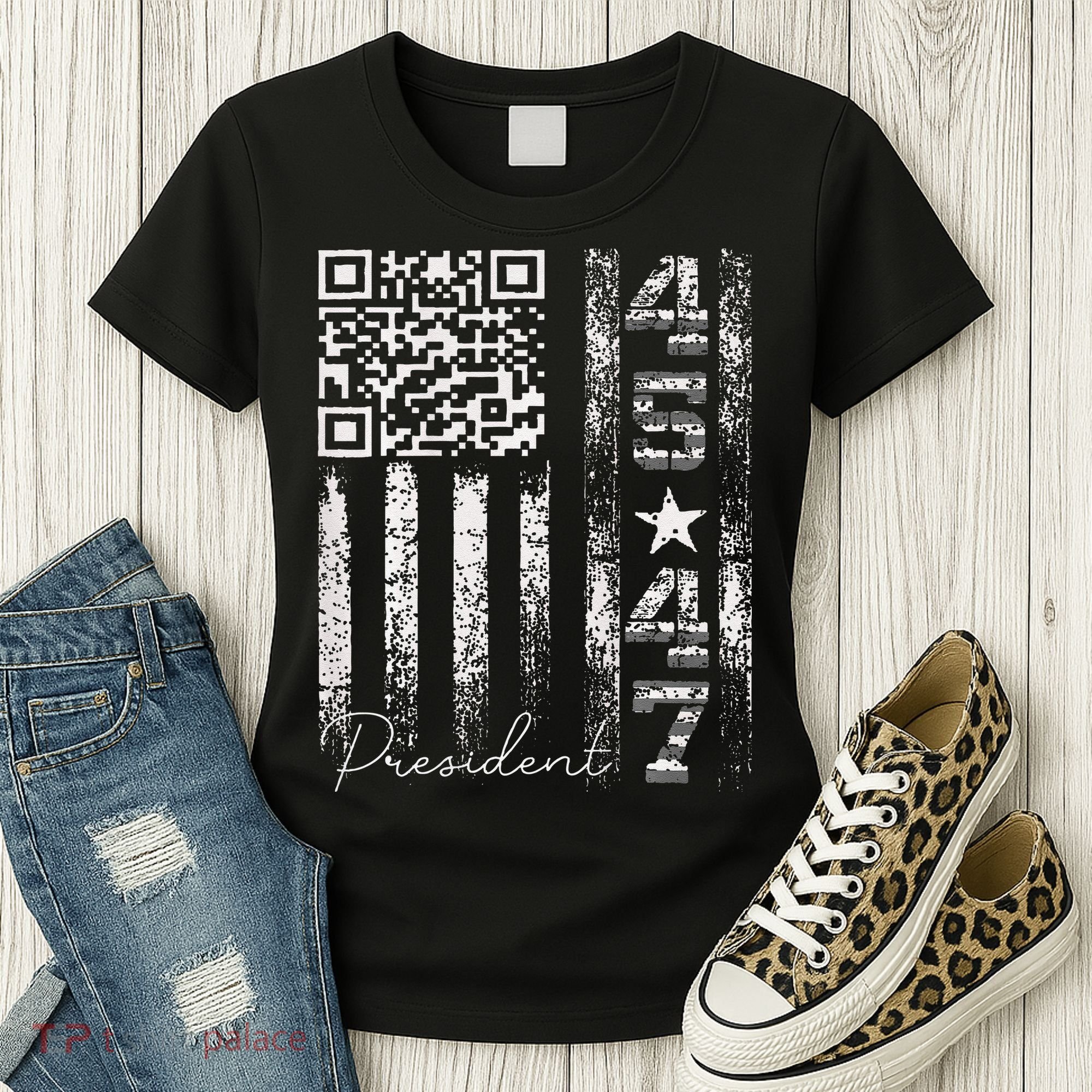 Funny Qr Scan Me President 4547 Trump Dancing Code Women's T-Shirt