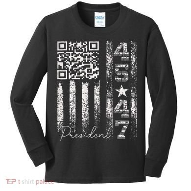 Funny Qr Scan Me President 4547 Trump Dancing Code Kids Long Sleeve Shirt