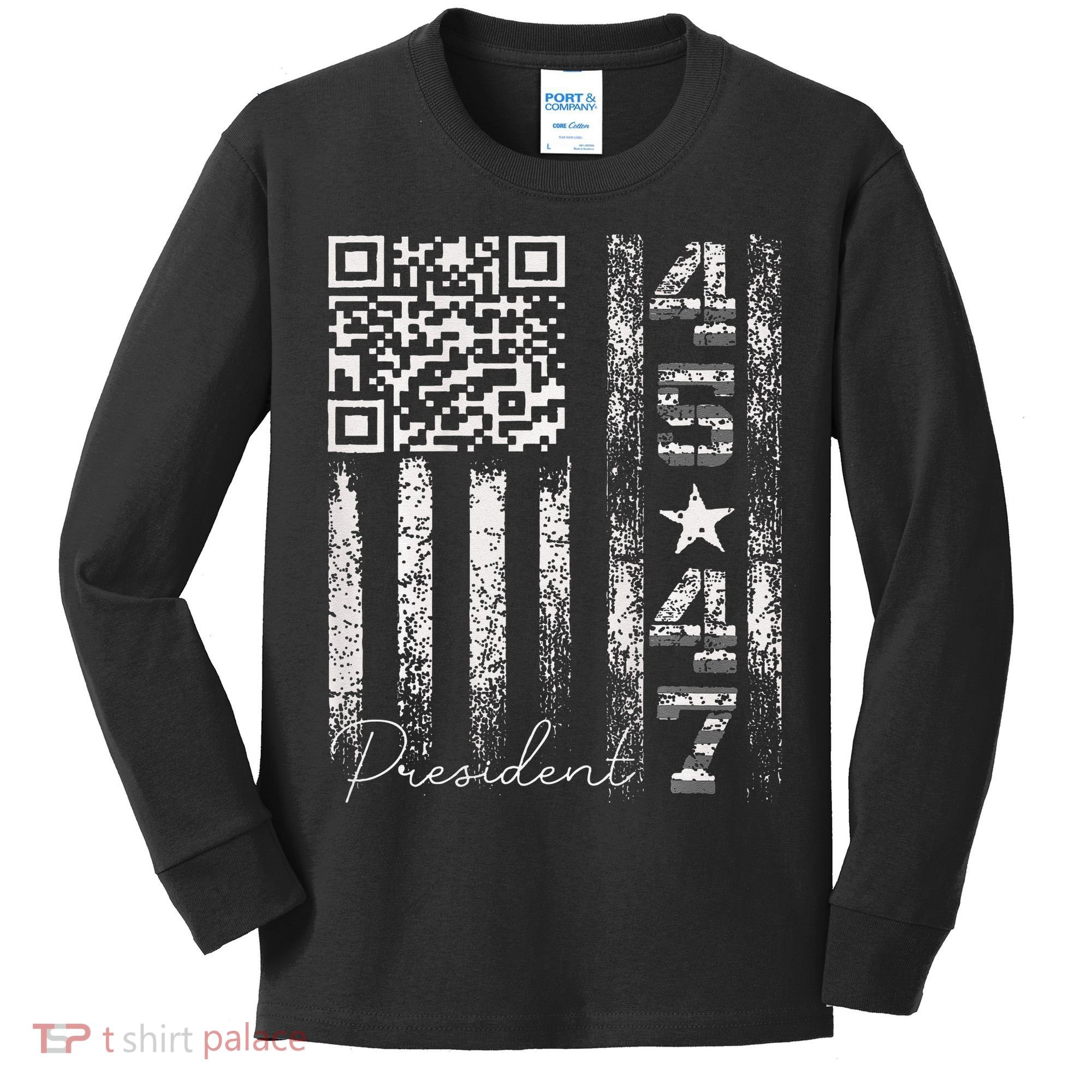 Funny Qr Scan Me President 4547 Trump Dancing Code Kids Long Sleeve Shirt
