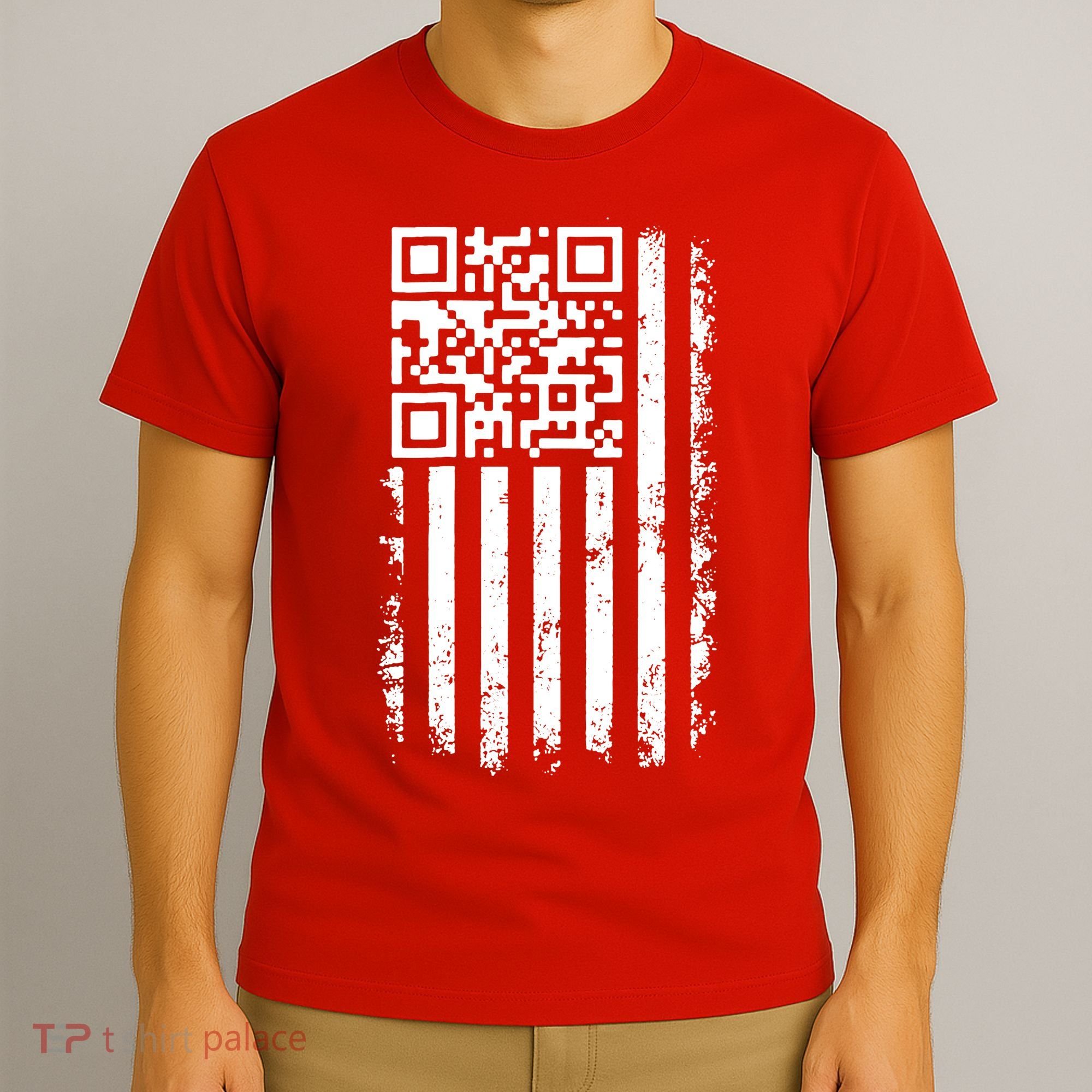 Funny Qr Scan Me President Trump 45 47 Dancing Code Flag T-Shirt