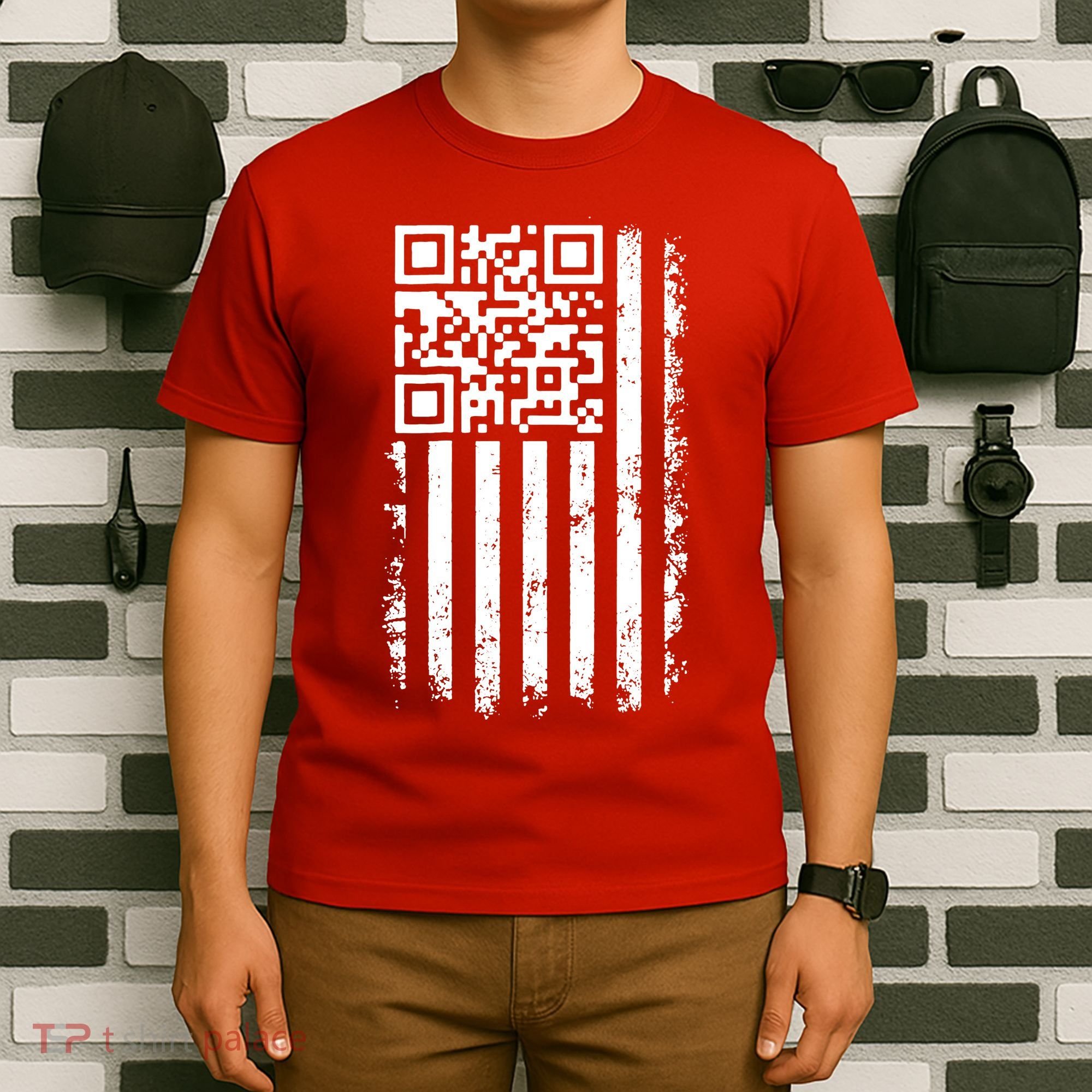 Funny Qr Scan Me President Trump 45 47 Dancing Code Flag T-Shirt