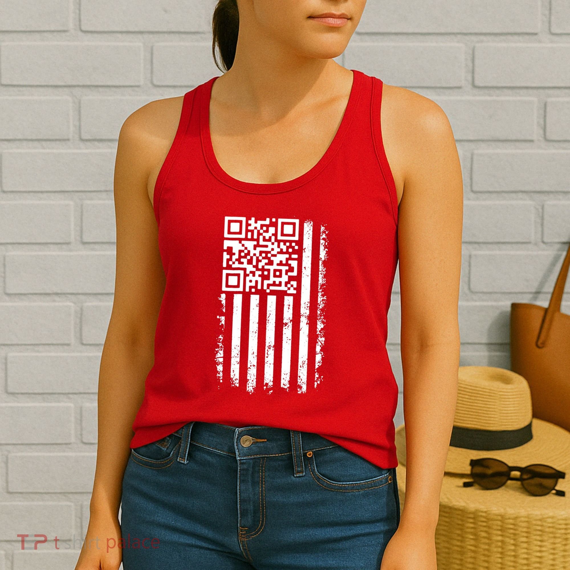 Funny Qr Scan Me President Trump 45 47 Dancing Code Flag Women's Tank Top
