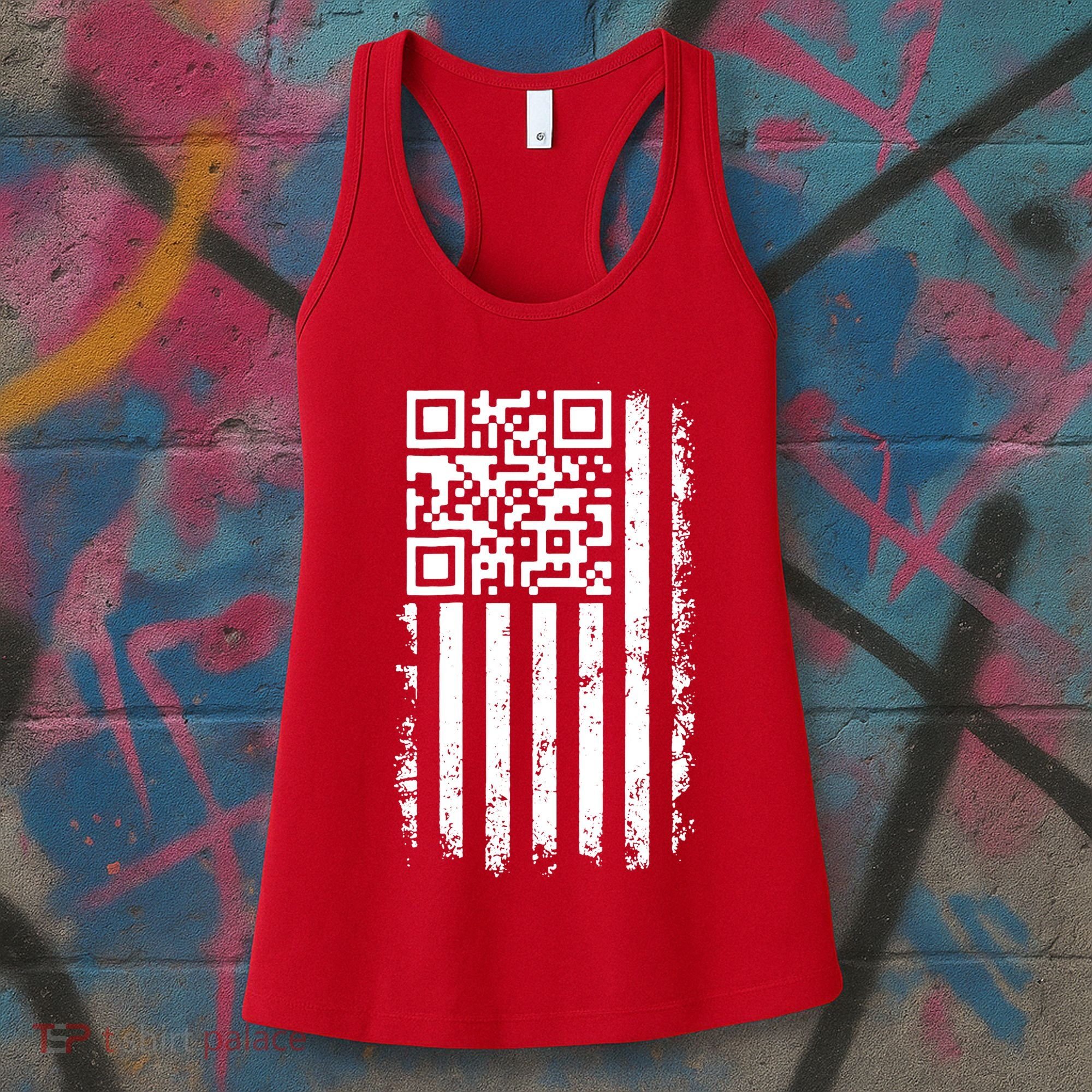 Funny Qr Scan Me President Trump 45 47 Dancing Code Flag Women's Tank Top