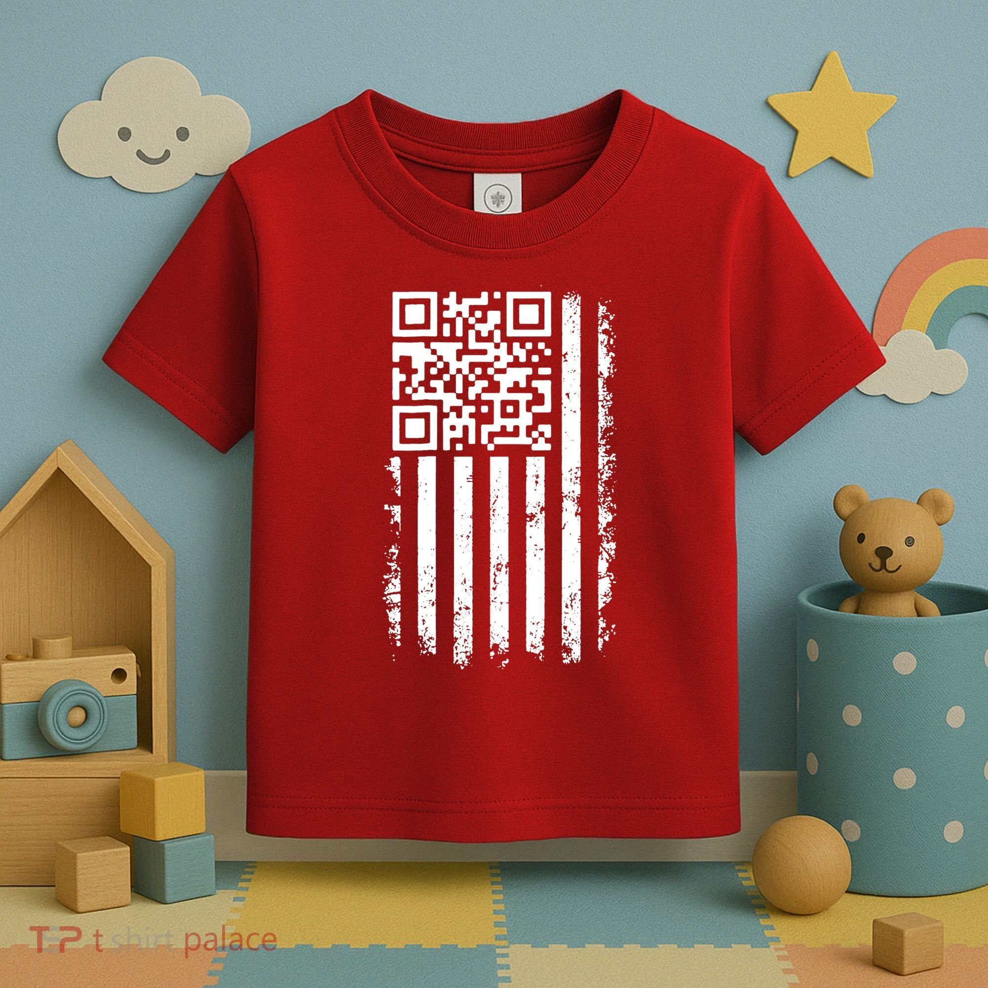 Funny Qr Scan Me President Trump 45 47 Dancing Code Flag Toddler T-Shirt