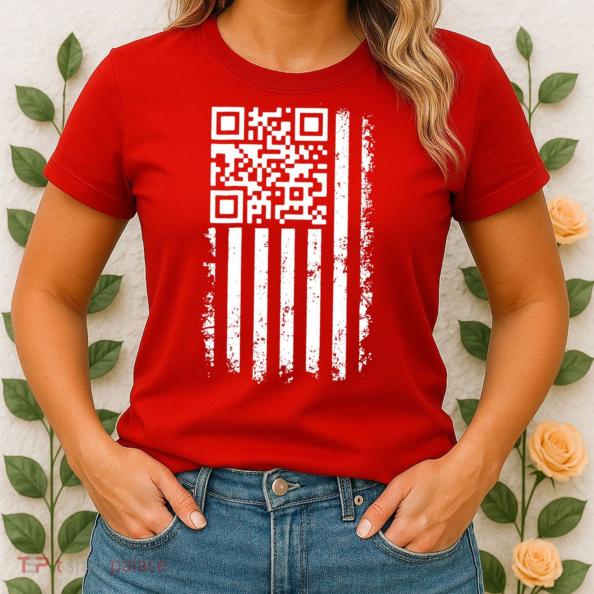 Funny Qr Scan Me President Trump 45 47 Dancing Code Flag Women's T-Shirt