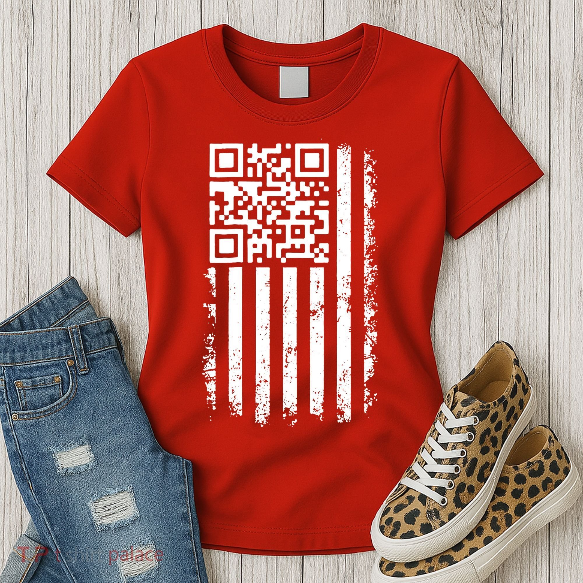 Funny Qr Scan Me President Trump 45 47 Dancing Code Flag Women's T-Shirt