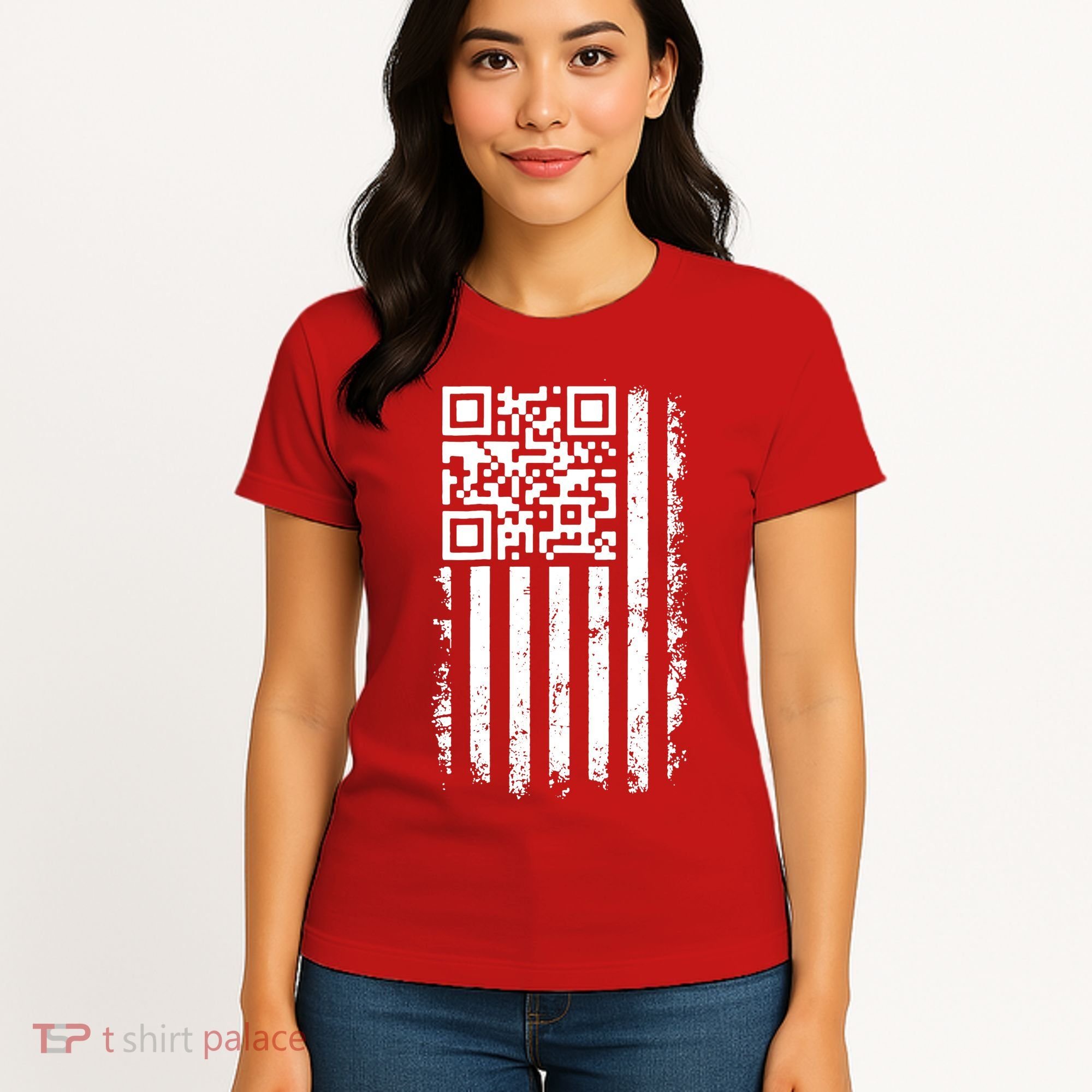Funny Qr Scan Me President Trump 45 47 Dancing Code Flag Women's T-Shirt