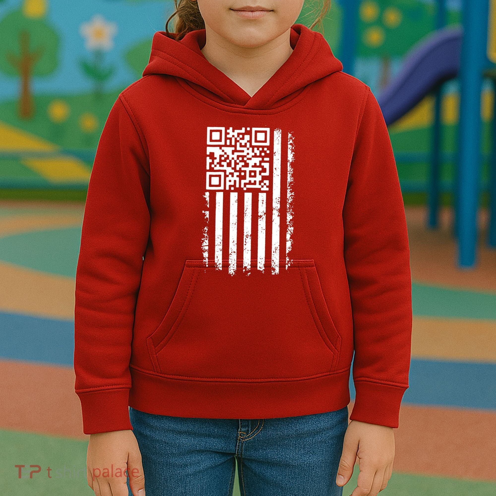 Funny Qr Scan Me President Trump 45 47 Dancing Code Flag Kids Hoodie