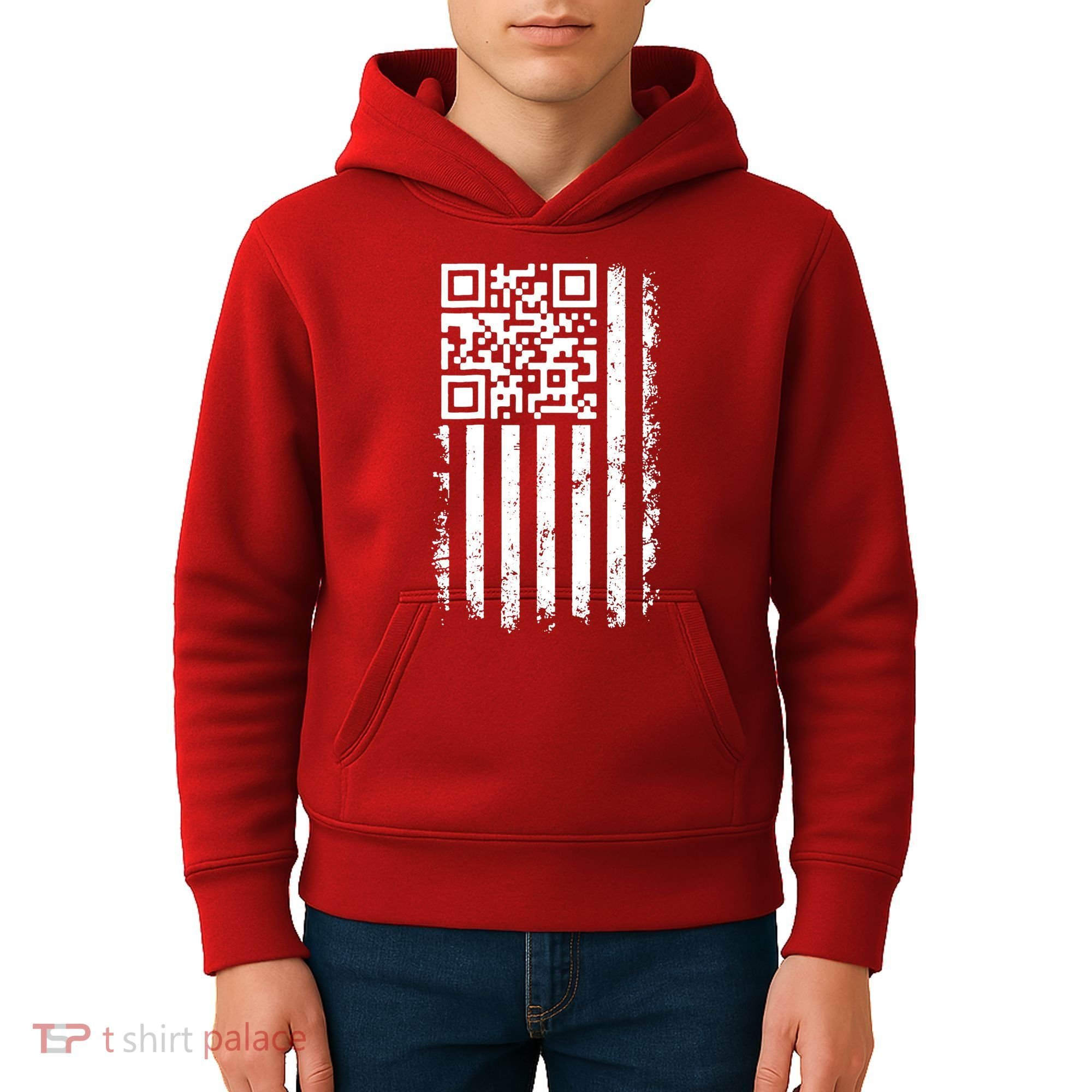 Funny Qr Scan Me President Trump 45 47 Dancing Code Flag Kids Hoodie