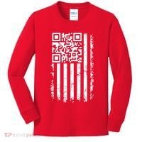 Funny Qr Scan Me President Trump 45 47 Dancing Code Flag Kids Long Sleeve Shirt thumb 0