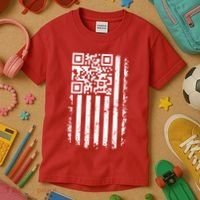 Funny Qr Scan Me President Trump 45 47 Dancing Code Flag Kids T-Shirt thumb 3