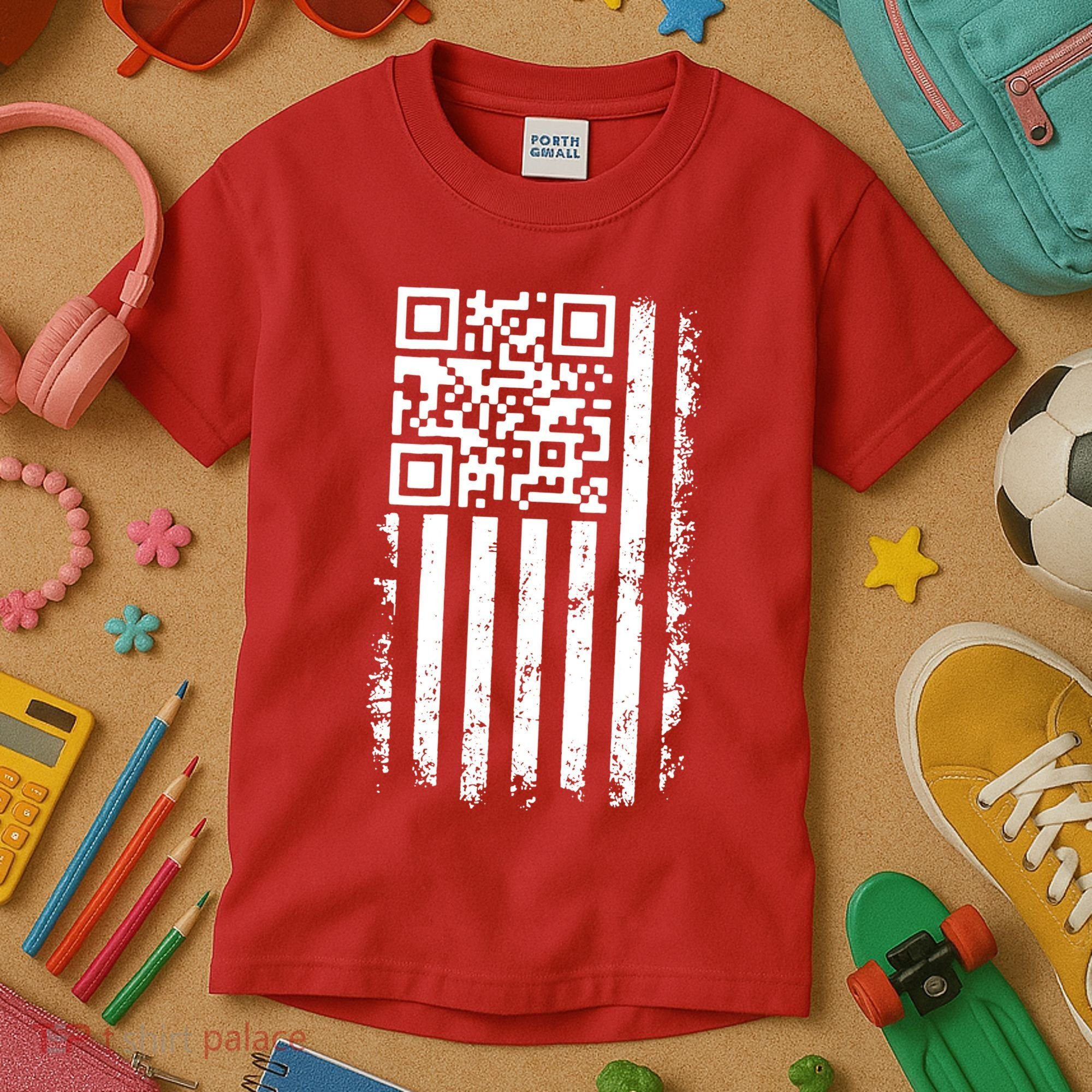 Funny Qr Scan Me President Trump 45 47 Dancing Code Flag Kids T-Shirt