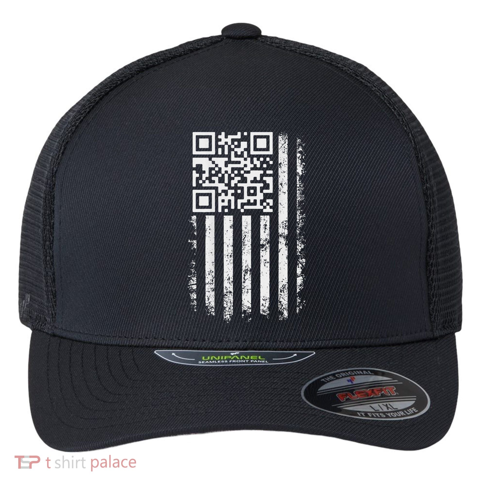 Funny Qr Scan Me President Trump 4547 Trump Dancing Code Flexfit Unipanel Trucker Cap