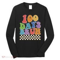 Funny Retro 100 Days Bruh 100 Days Of School Long Sleeve Shirt thumb 0