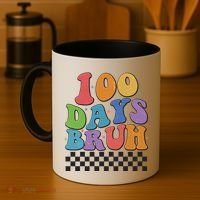 Funny Retro 100 Days Bruh 100 Days Of School Coffee Mug thumb 4