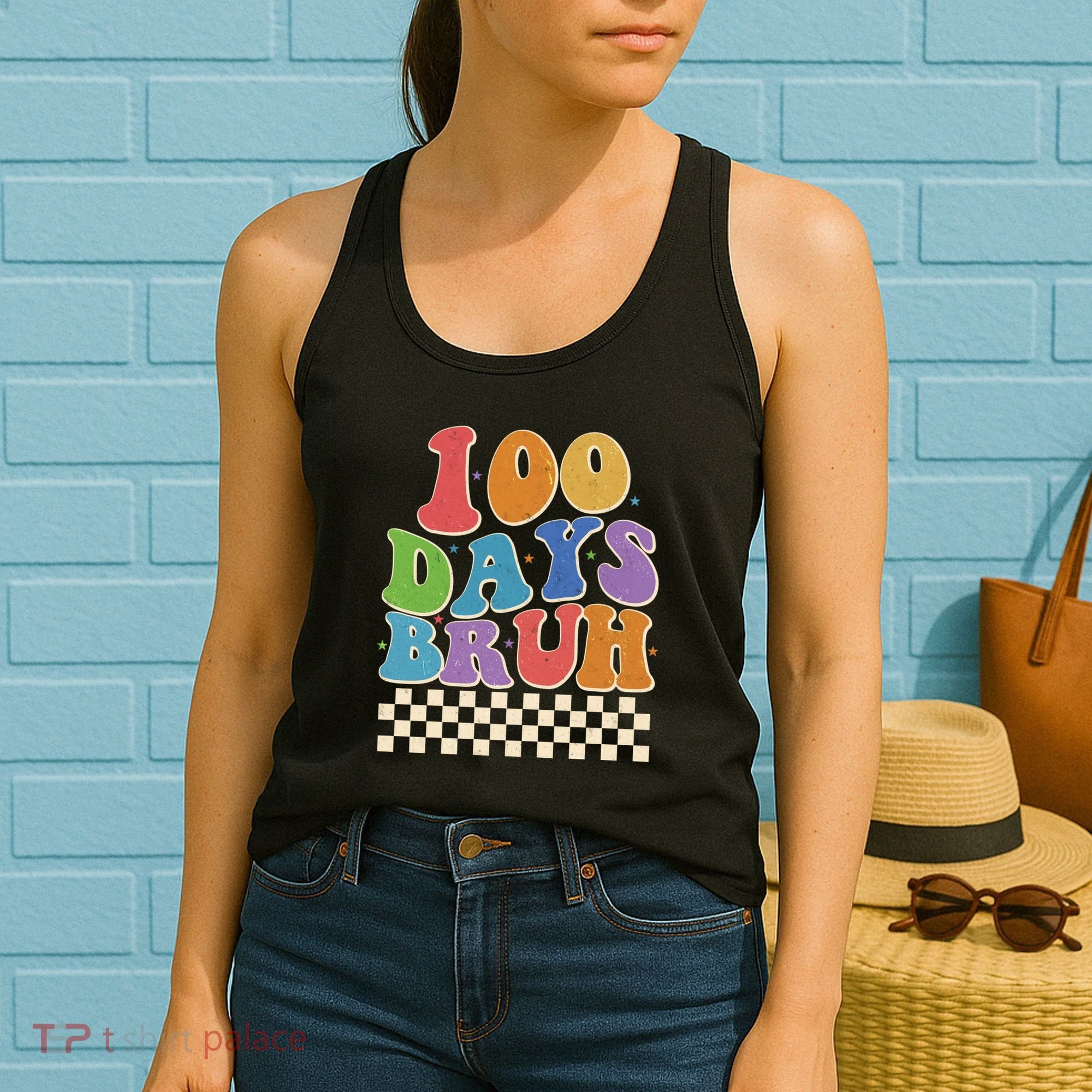 Funny Retro 100 Days Bruh 100 Days Of School Women's Tank Top