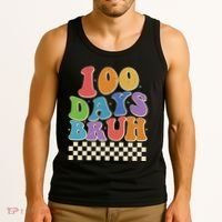 Funny Retro 100 Days Bruh 100 Days Of School Tank Top thumb 3