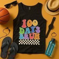 Funny Retro 100 Days Bruh 100 Days Of School Tank Top thumb 4
