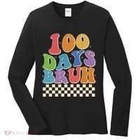 Funny Retro 100 Days Bruh 100 Days Of School Women's Long Sleeve Shirt thumb 0