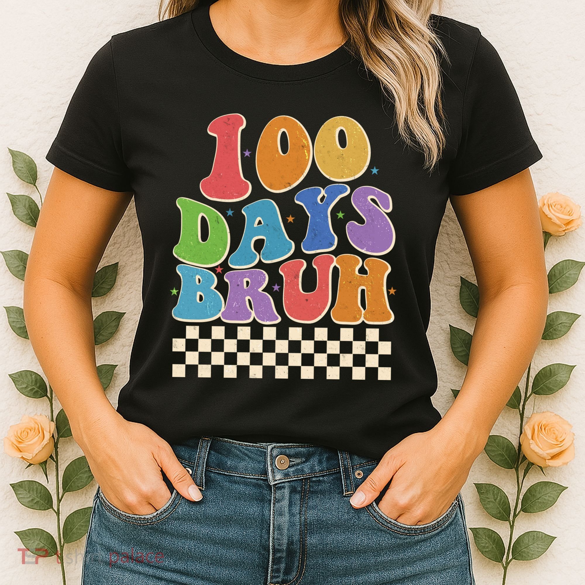 Funny Retro 100 Days Bruh 100 Days Of School Women's T-Shirt