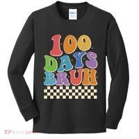 Funny Retro 100 Days Bruh 100 Days Of School Kids Long Sleeve Shirt thumb 0